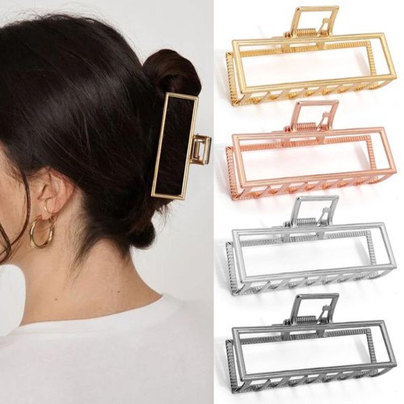 Hapdoo Metal Hair Clips for Women, 4pcs Square Claw Clips for Thick Hair, Large Hair Clips 3.5 Inches - Gold, Rose Gold, Silver, Black