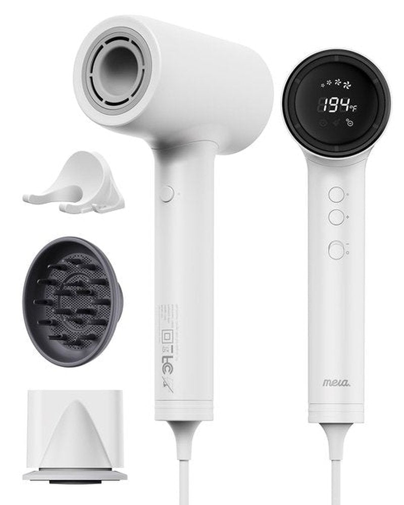 Professional Hair Dryer with Diffuser (Mera ProMax Ionic-X) - Fast Drying, Anti-Static Blowdryer Full Tool Set for Women & Stylists, 1-Button Cooling Mode, cUL Certified, Self-Cleaning, LED Screen