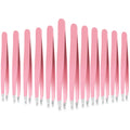 Mudder 12 Pcs Eyebrow Tweezers Set for Facial Hair Stainless Steel Slanted Tip Tweezers in Bulk for Men and Women(Pink)