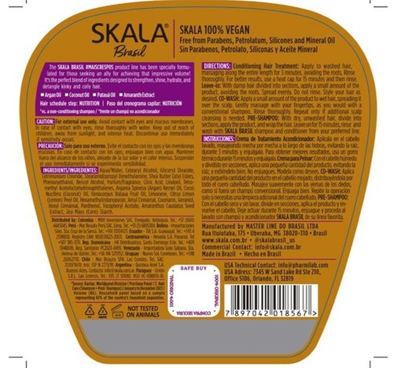 SKALA Mais Crespos Super Curly Hair Type 4ABC - Hydrate, Eliminate Frizz 2 IN 1 Conditioning Treatment Cream and Cream To Comb