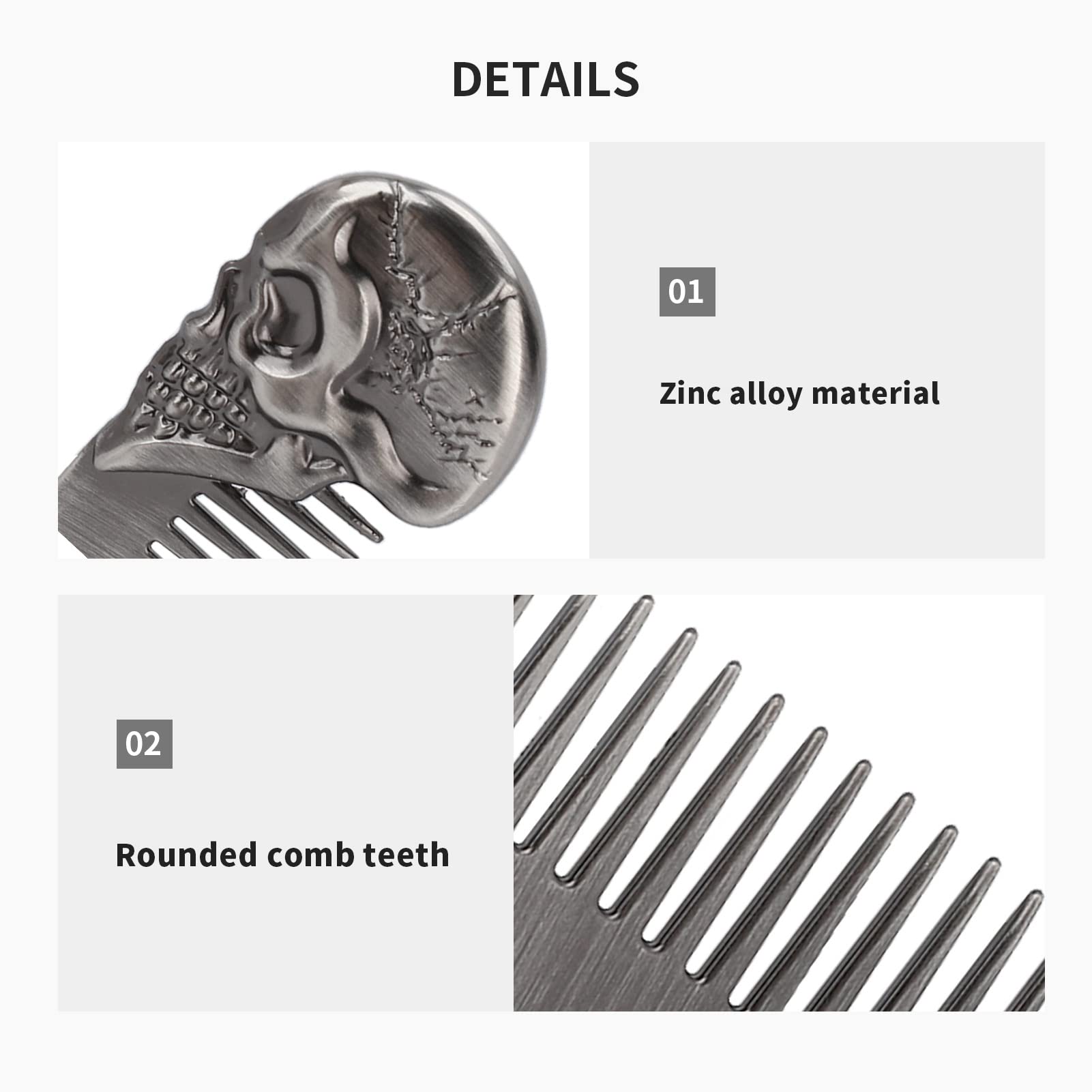 Beard Comb Beard Mustache Pocket Comb Hair Comb for Men Zinc Alloy Hair Brush Mustache and Beard Styling Tool for Home Salon (silver)