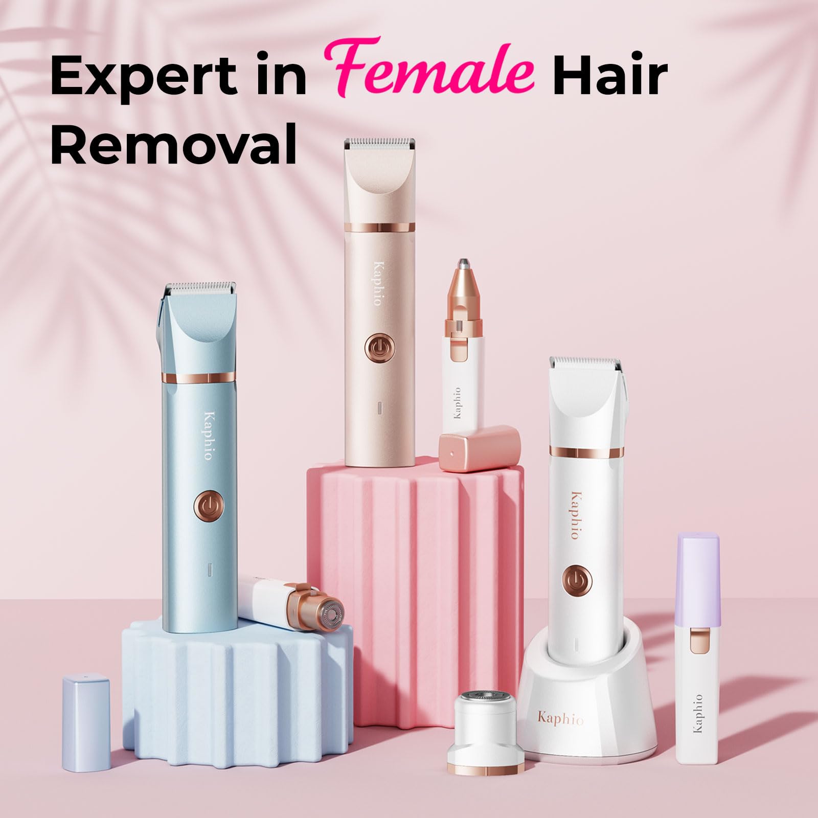 Bikini Trimmer for Women Pubic Hair: 2 in 1 Electric Razors for Women - Rechargeable Electric Shaver - IPX7 Waterproof Bikini Shaver for Travel & Shower Use in Summer (Rose Gold)
