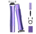 BreezeNu Bikini Trimmer for Women, 2-in-1 Painless Electric Razor with Dual Heads, IPX7 Waterproof Cordless Body & Facial Shaver for Pubic Hair, Underarms, Legs & Face, Wet & Dry (Purple)
