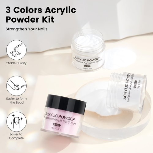 Acrylic Nail Kit for Beginners: Monomer Acrylic Nail Liquid Powder with Practice Hand U V Light Drill French Tips for Nail Starters with Everything Home Salon Gift Set (White)