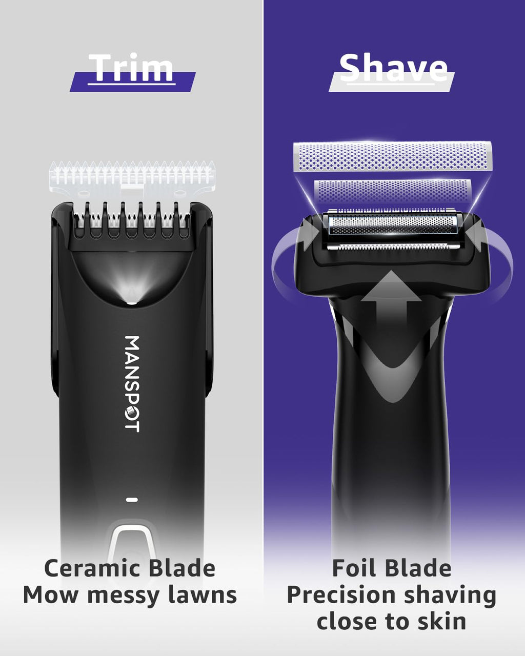 MANSPOT Manscape Body Trimmer for Men, Dual Head Foil Blades Ball & Groin Hair Trimmer, Waterproof Foil Shaver - Mens Grooming Tool for 90 Minutes Shaving per Charge