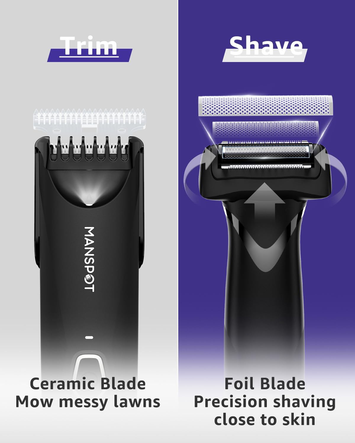 MANSPOT Manscape Body Trimmer for Men, Dual Head Foil Blades Ball & Groin Hair Trimmer, Waterproof Foil Shaver - Mens Grooming Tool for 90 Minutes Shaving per Charge