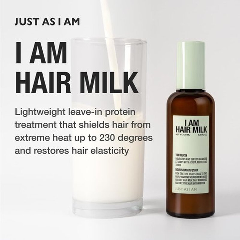 JUST AS I AM Hair Milk (4.39 fl oz) – Amino Acid Complex Heat Styling Care for Smooth, Soft, and Manageable Hair Finish