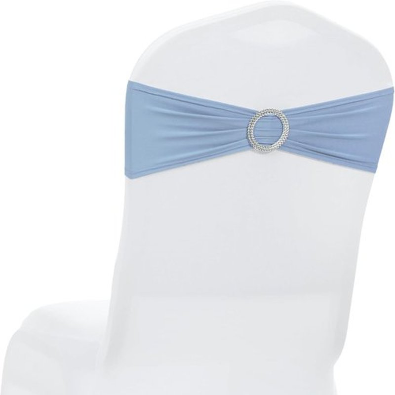 MDS Premium Spandex Chair Sashes - Stretchy Bow Covers with Buckle Slider | 100-Pack in Baby Blue