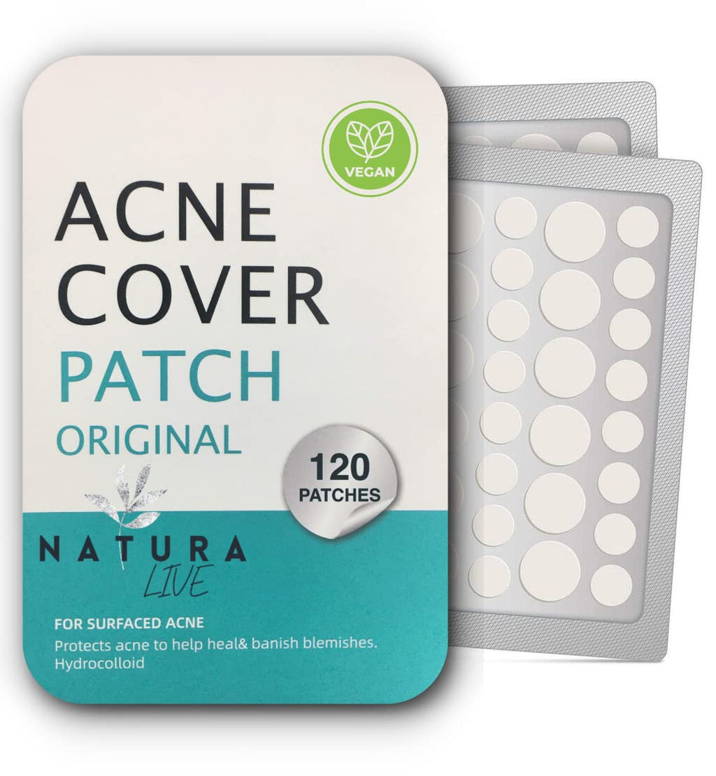 Natura Live Hydrocolloid Acne Patches – 120-Pcs Pimple Patches for Face –Blemish Patches to Cover Zits, Acne, Breakouts – Vegan and Cruelty-Free Zit Stickers – Zit Absorbing Acne Spot Dots
