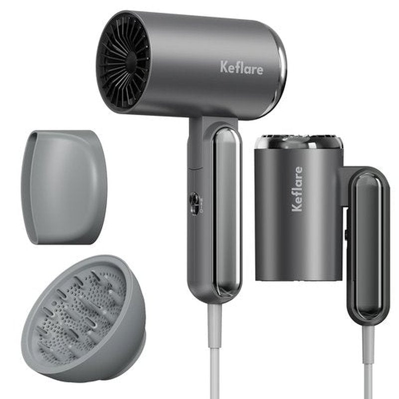 Keflare Hair Dryer 1800W Ionic Fast-Drying with Diffuser & Concentrator Nozzle for Curly Hair, Mini Blow Dryer with Compact Design, Foldable, Lightweight, Portable for Home & Travel