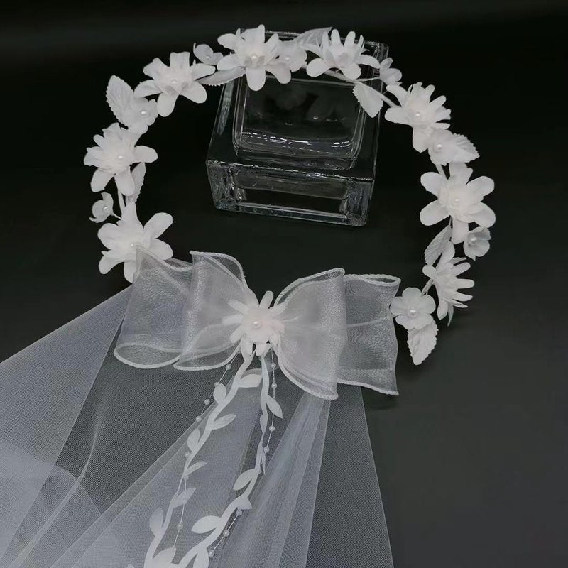 yuruyi Flower Crowns for Women, Floral Crown with Wedding Veil Headpiece for Wedding Bridal Festival Photography Hair Wreath Accessory Hairbands for Girls