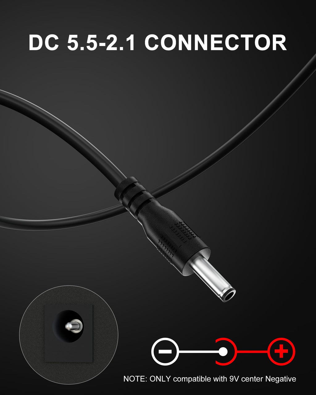WUKUR 9V Power Supply for Guitar Pedals,Compatible with Boss PSA Adapter 9V DC for Pedals Like ME-80 ME-70 ME-25 GT-100 GT-1 GT-10 BR-80 RC-1 RC-3,5.9FT/1.8M Guitar Pedal Power Cable for Effects