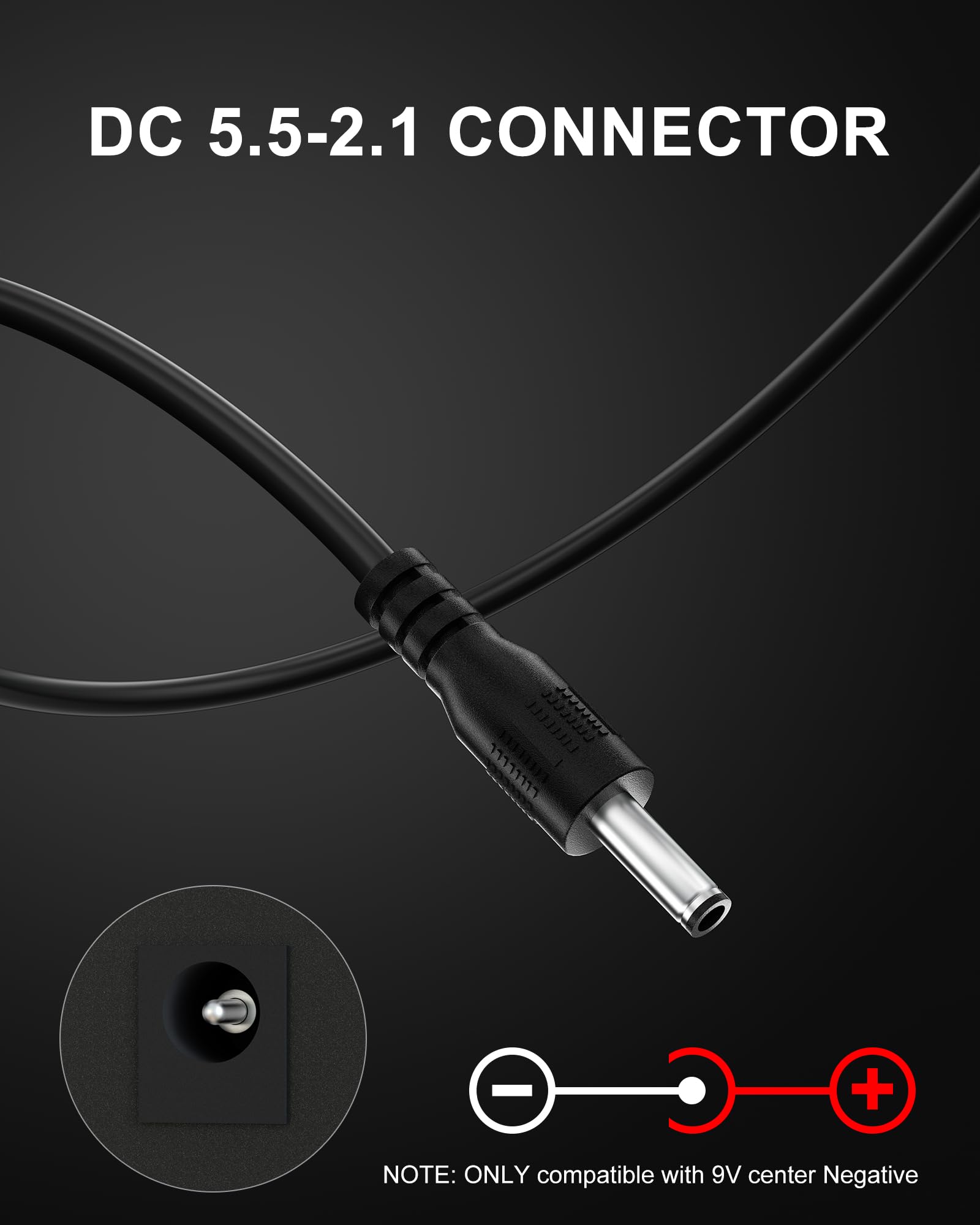 WUKUR 9V Power Supply for Guitar Pedals,Compatible with Boss PSA Adapter 9V DC for Pedals Like ME-80 ME-70 ME-25 GT-100 GT-1 GT-10 BR-80 RC-1 RC-3,5.9FT/1.8M Guitar Pedal Power Cable for Effects