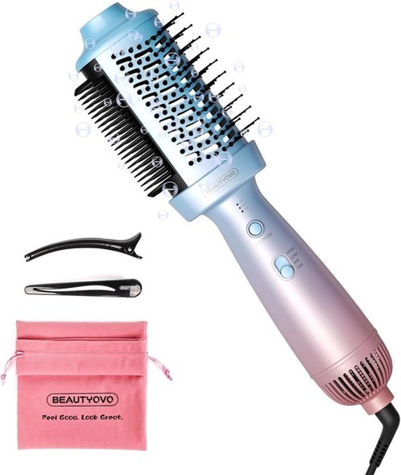 BEAUTYOVO 3-in-1 Blow Dryer Brush with Round & Straightening Brush, Hair Dryer Brush with 3 Heat/Speed Settings, Hair Styler and Volumizer with Ionic Technology for Drying, Straightening, Volumizing