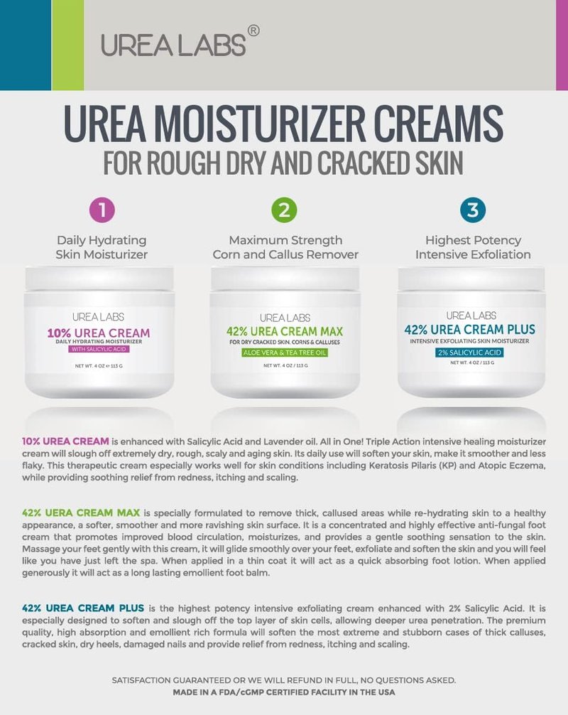 UREA LABS 42% Urea Cream with Tea Tree Oil and Aloe Vera for Dry Feet Cracked Heels Callus Removal and Rough Skin Deep Hydrating Exfoliating Foot and Skin Repair Moisturizer 4 oz
