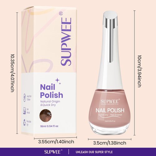 SUPWEE Nude Quick Dry Nail Polish, 16ml Air Fast Dry Regular Nail Polish Lacquer High Glossy Fall Finger Nail Manicure DIY Nail Art Salon Gift for Women Girl