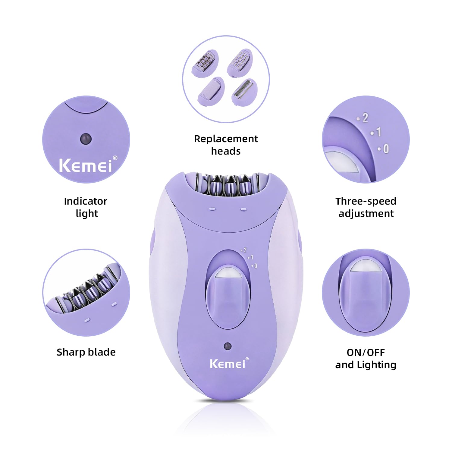 KEMEI 4-in-1 Women's Epilator Hair Remover for Face Legs Arms