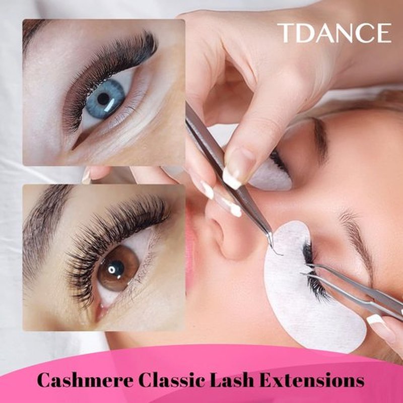 TDANCE Cashmere Lash Extensions Super Matte Black Volume Lash Extension C CC D DD B J L Curl 0.03-0.2mm Thickness Classic Lash Extensions Eyelash Extensions Professional Salon Use(0.1-DD,8-15mm)