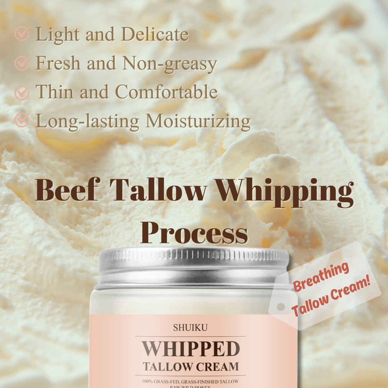 Beef Tallow for Skin with Honey Balm – All-Natural Moisturizer Hydrates and Nourishes the Skin, Whipped Grass-fed Beef Tallow Honey Balm blend - Ultra-Nourishing Moisturizer for Face, Body & Hands.