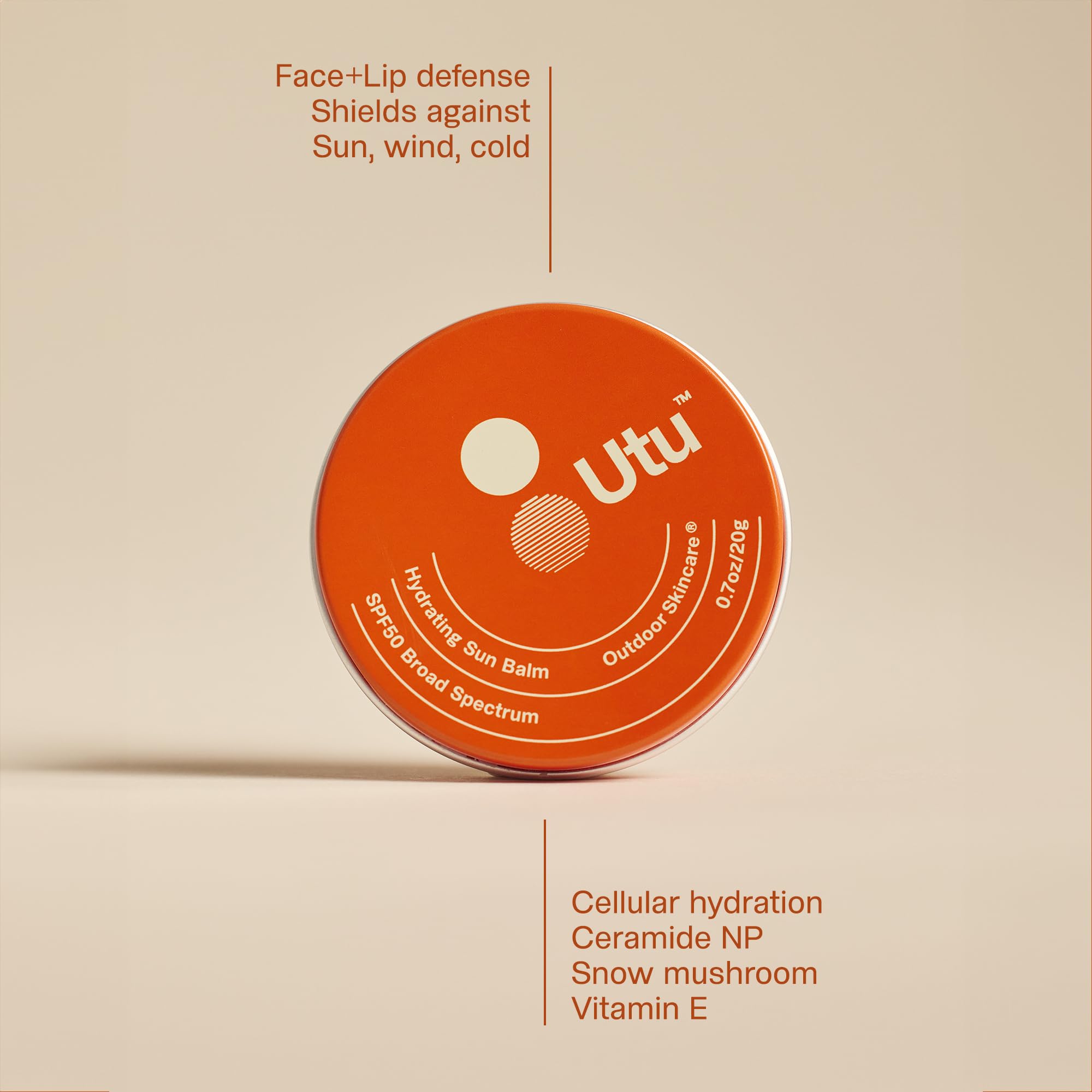 UTU - Hydrating Sun Balm Face & Lip Protector SPF 50 Mineral Sunscreen | Vitamin E, Snow Mushroom + Ceramide NP | Reef Safe, Cruelty Free, Broad Spectrum (20 g | 0.7 oz)