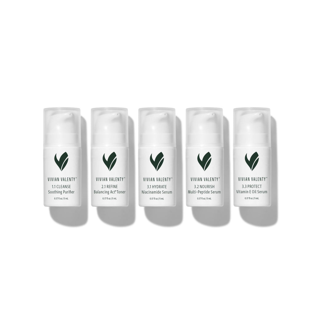 Vivian Valenty Skincare Skincare Kit – Cleanse, Refine, Hydrate & Protect System with Serums, Toner & Face Oil (5-Piece Travel Size Set)