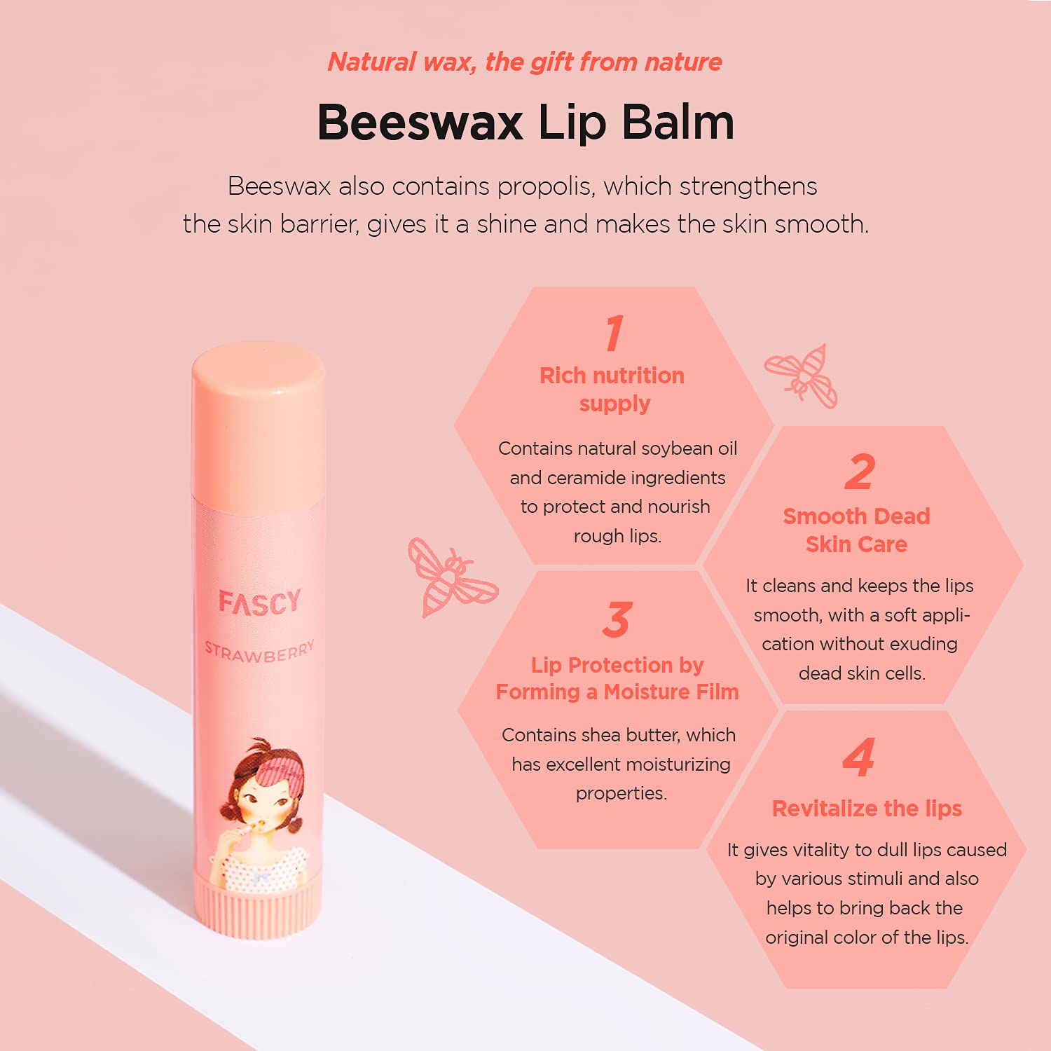 FASCY Lollipop Lip Balm – Lip Balms & Moisturizers, Premium Korean Beeswax + Moisturizing Shea Butter, Natural Soybean, and Vitamin E – Paraben-Free – Small (0.13 oz) (Strawberry)