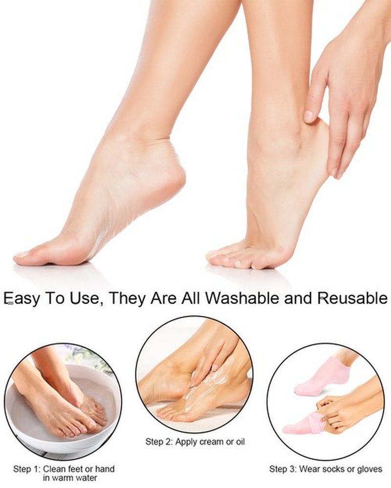 BLATOWN 2 Pairs Silicone Moisturizing Foot Socks, Soft Silicone Socks, Anti Slip Gel Spa Socks Softening Feet Dry Cracked Skin, Spa Pedicure Socks for Women Foot Care After Pedicure