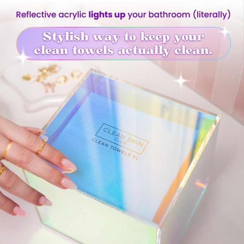 CLEAN SKIN CLUB The Prism Box for Clean Towels XL, Vibrant Storage Solution for 50 Disposable Towels, Stylish and Functional Bathroom Accessory