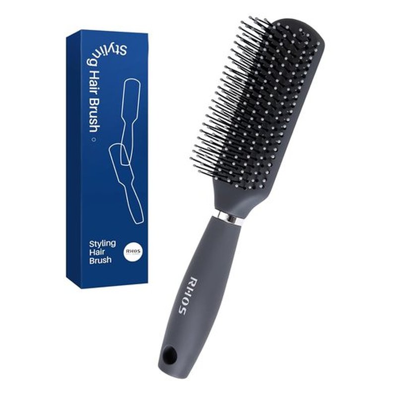 RHOS Hair Brush for Men - Detangler Styling Brush with Nylon Bristles for Wet & Dry Hair - Gray