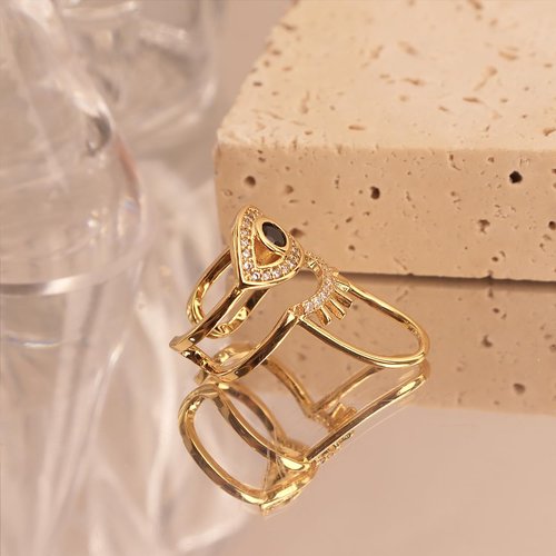 Jean Beau Gold Evil Eye Finger Nail Ring for Women Teen Art Black Rhinestones CZ Finger Cap Cover Tip Rings Gold Metal Nail Decoration Nail Protect Fashion Jewelry Gift