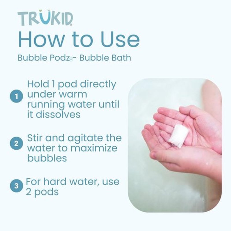 TruKid Bubble Podz | Tear-Free Bubble Bath for Kids & Toddlers | Gentle, Refreshing, Vanilla Scent (24 Podz)