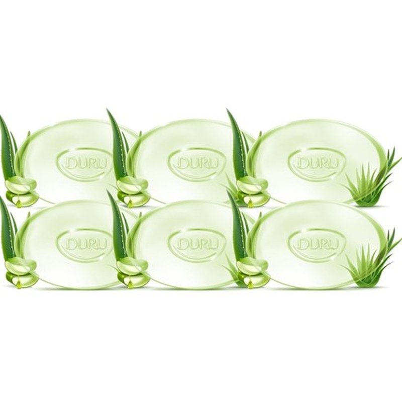 Duru Aloe Vera Glycerin Bar Soap Cleansing Bar Moisturizing Sensitive Skin - Vegan Transparent Paraben Free Alcohol Free Silicone Free Phthalete Free Gluten Free Body Wash - Pack of 6
