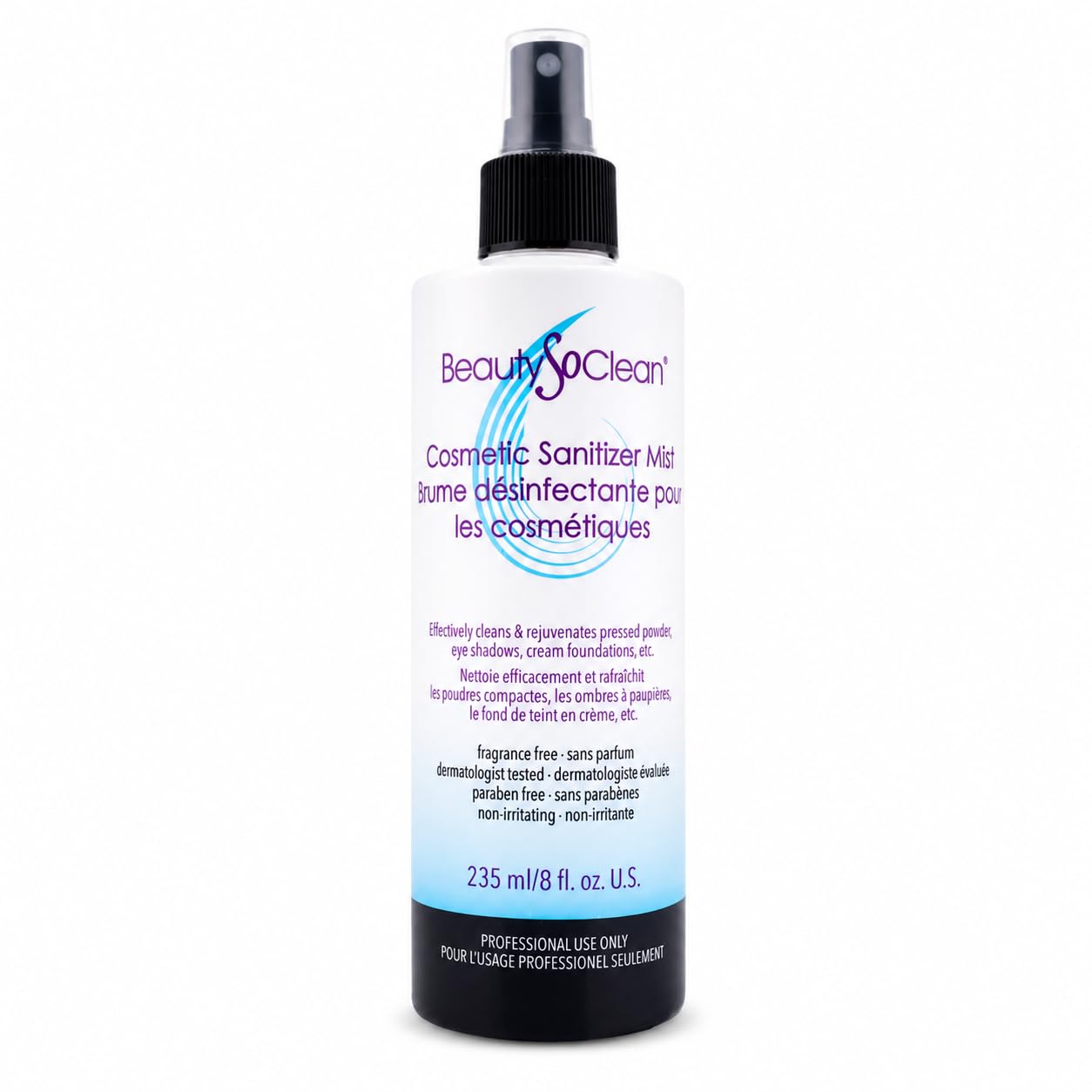 Beautysoclean Cosmetic Sanitizer Mist - (8.0 oz.) Makeup Sanitizing Spray for Powder-based Makeup Palettes & Pressed Cream Foundations, Bronzers, Concealers, Blushes, Eyeshadows.