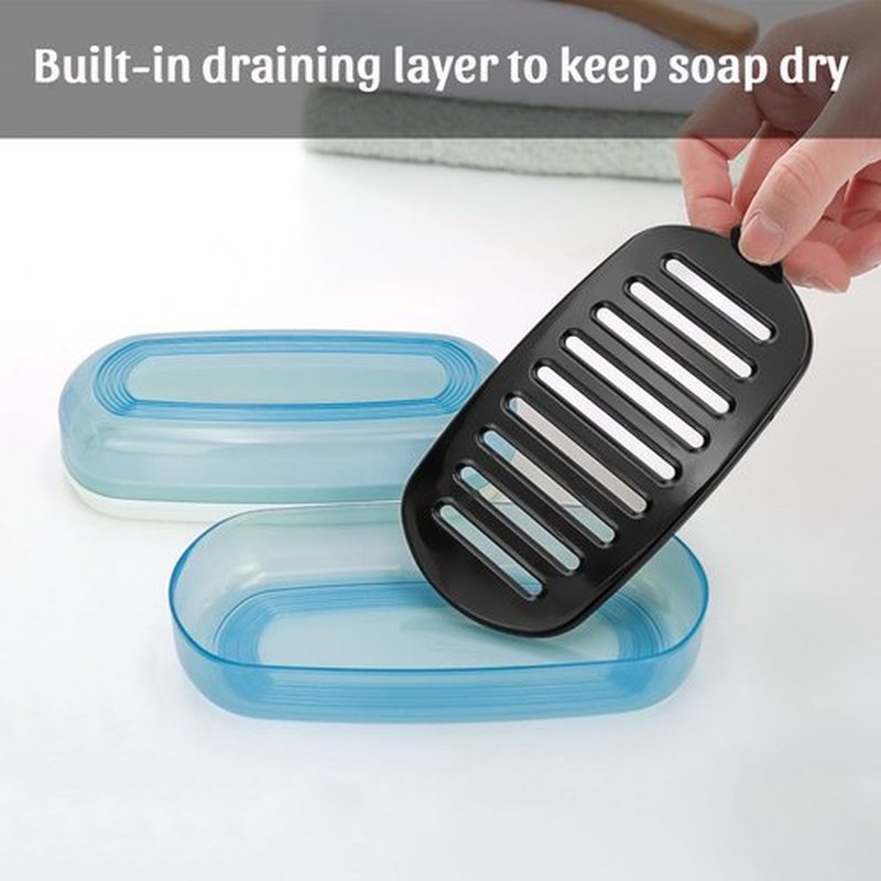 OZNER Clear Travel Soap Case - Leak-Proof Soap Holder with Draining Layer for Shampoo & Conditioner Bars | Blue, 1 Pack