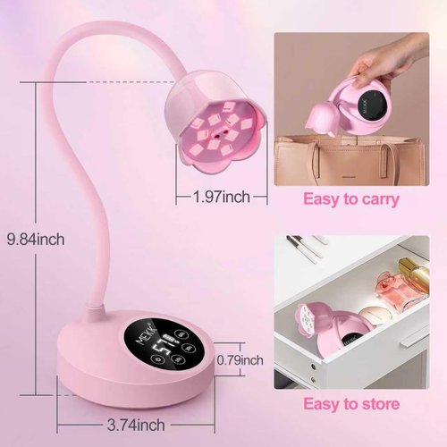 MEKK Gooseneck UV Nail Lamp Cordless Mini UV Light for Gel Nails with Auto Sensor,Professional Flash Cure Lamp 30W Single Nails Light with Four Timers (10s/30s/60s/90s) Salon & Home DIY Use-Pink