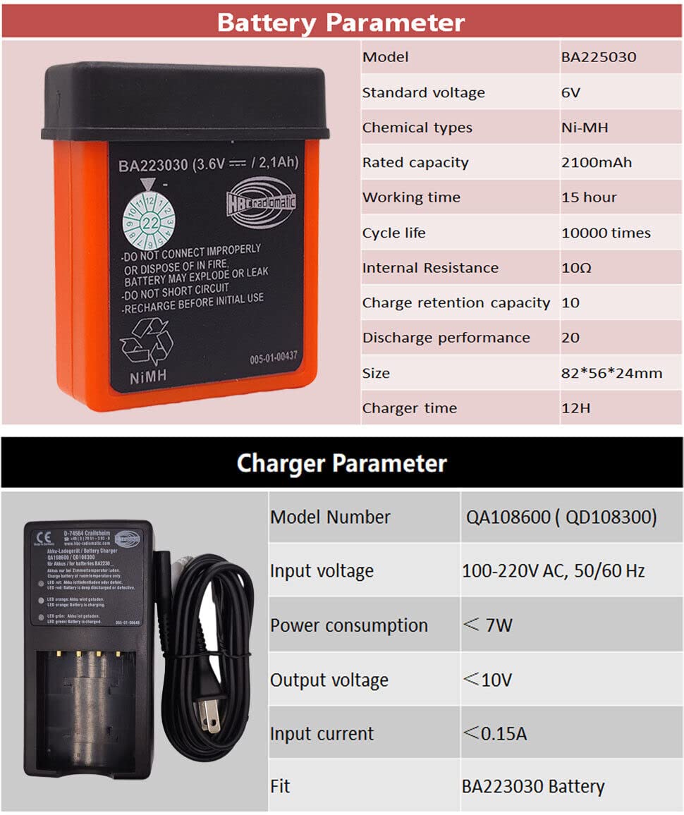 (2Pcs BA223030 Batteries + 1Pc Charger) 3.6V 2100mAh BA223030 HBC Remote Control Rechargeable Battery with AC 100V ~ 240V D-74564 QA108600 Charger