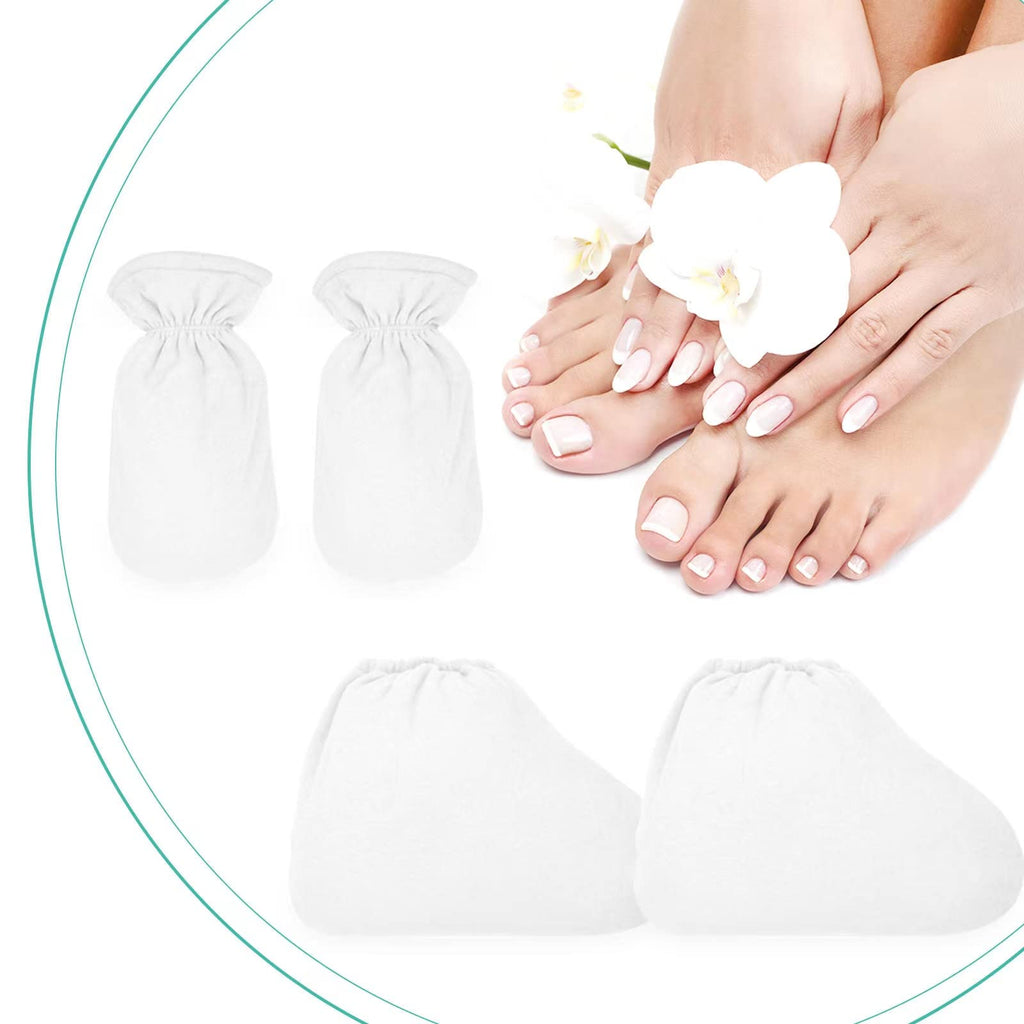 Paraffin Wax Bath Terry Cloth Gloves & Foot Liners, Paraffin Wax Machine Heated SPA Mittens Foot Liners, Thick Heat Hand Feet Treatment Insulated Mitt Spa Feet Cover Great for Men Women (White)