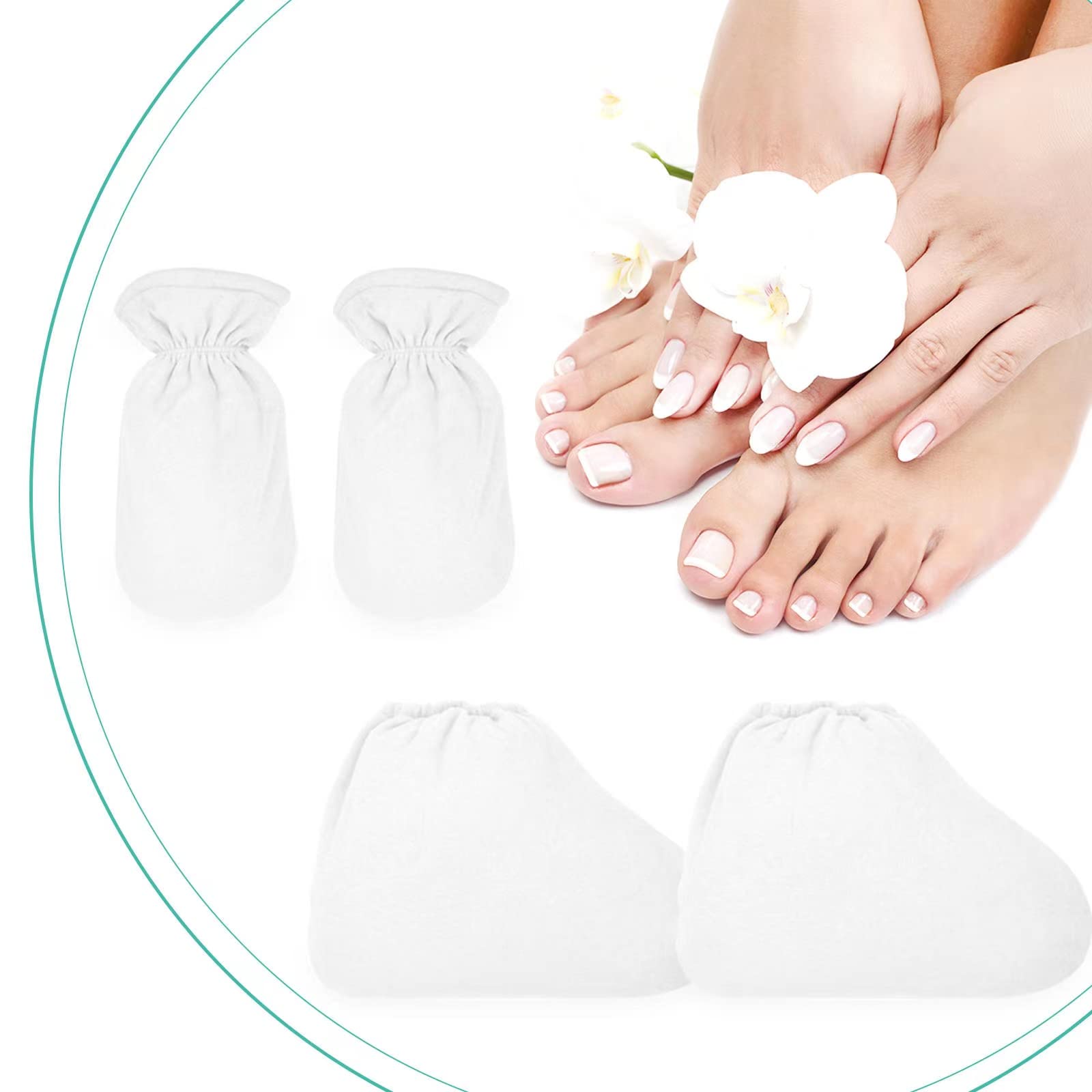 Paraffin Wax Bath Terry Cloth Gloves & Foot Liners, Paraffin Wax Machine Heated SPA Mittens Foot Liners, Thick Heat Hand Feet Treatment Insulated Mitt Spa Feet Cover Great for Men Women (White)