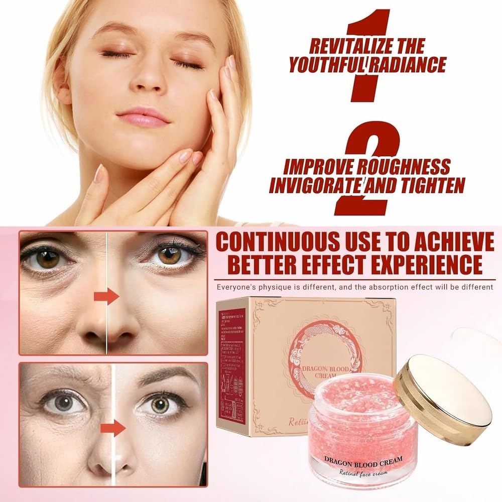 Dragon Blood Retinol Face Cream – Fine Line Smoothing, Deep Moisturizing & Even Skin Tone for Face & Body, Day & Night Use, 50g*2