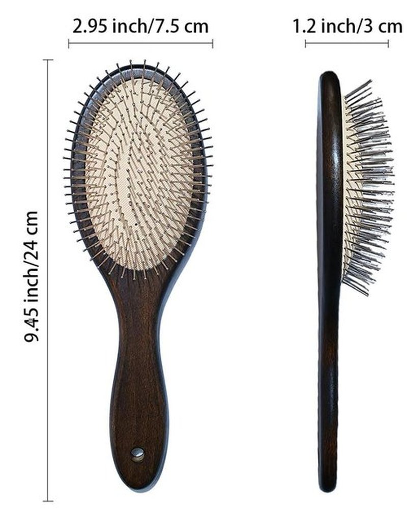 Skiennix Wooden Paddle Hair Brush - Anti-Frizz Metal Detangling Comb for All Hair Types | Scalp Massage, Wet/Dry Use