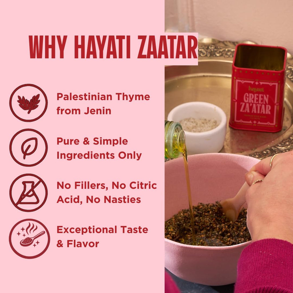 Hayati Palestinian Za’atar (2.5oz Tin) – Premium Thyme, Sesame & Sumac Spice Blend – Authentic Middle Eastern Seasoning for Bread, Eggs, Chicken & Salads