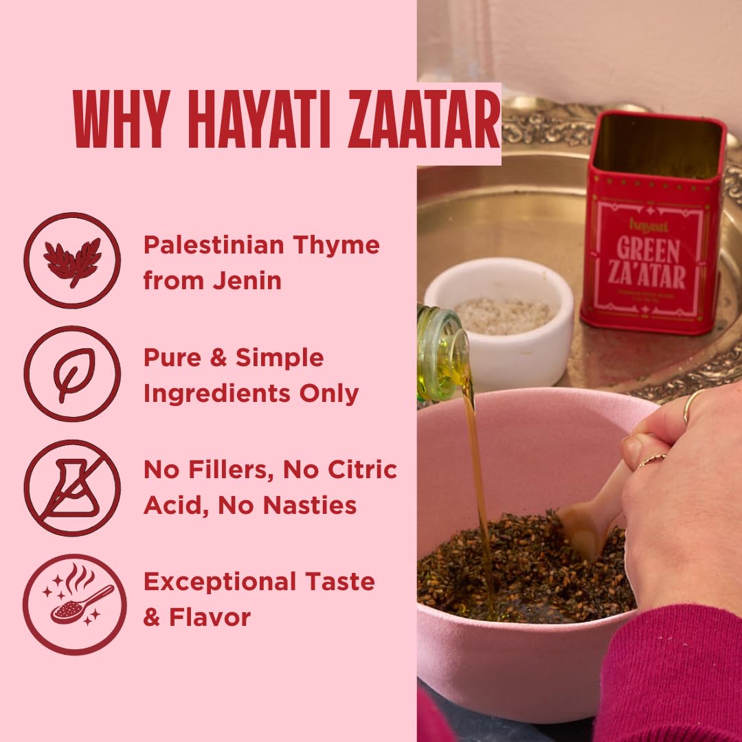 Hayati Palestinian Za’atar (2.5oz Tin) – Premium Thyme, Sesame & Sumac Spice Blend – Authentic Middle Eastern Seasoning for Bread, Eggs, Chicken & Salads
