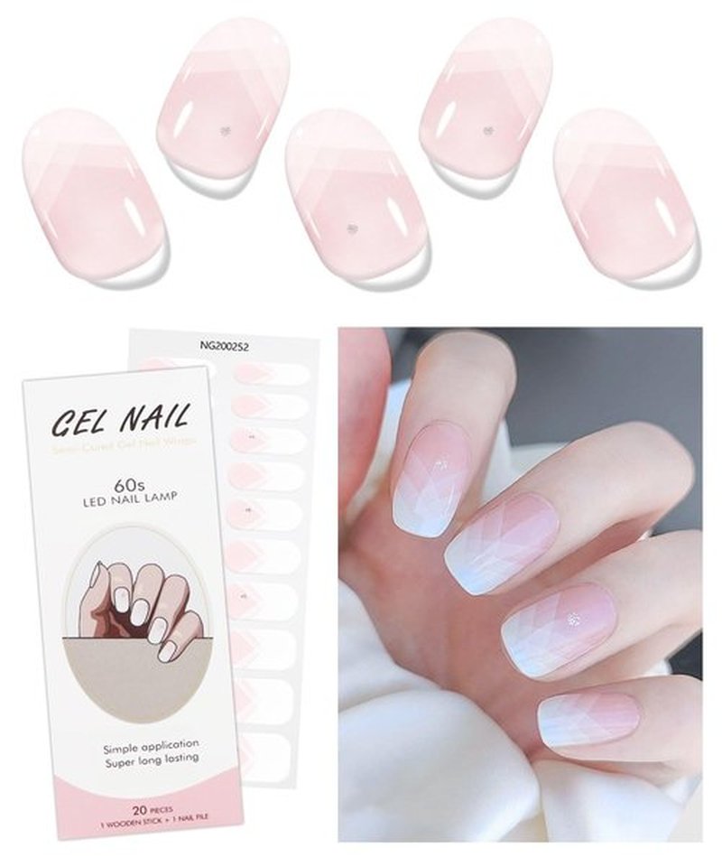 JMEOWIO Gel Nail Stickers Cream Pink French Tip Semi Cured Gel Nail Strips Wraps UV/LED Nails Art Design Decoration Accessories