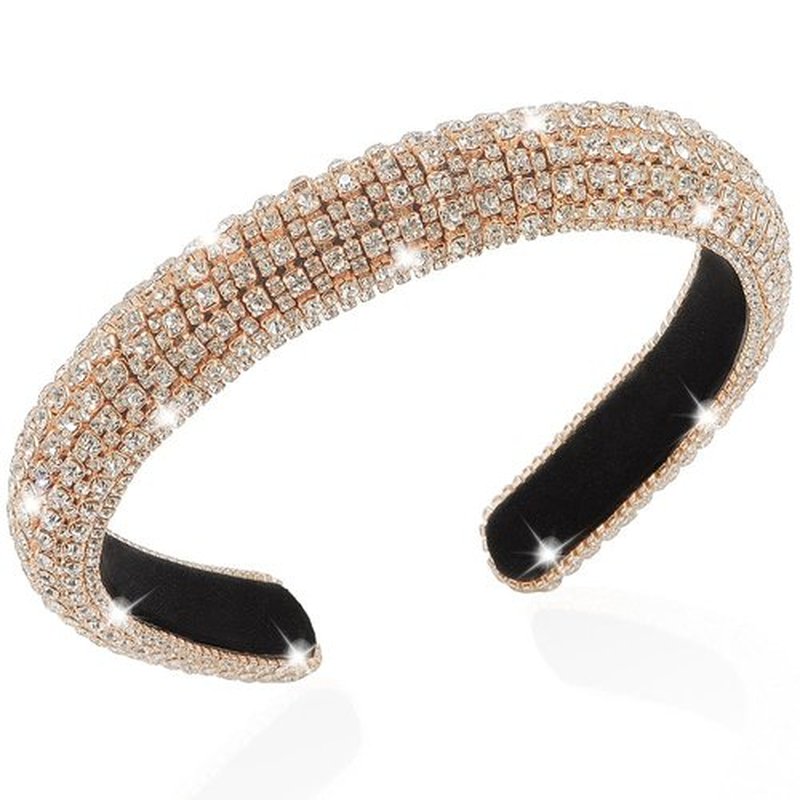 AHONEY Gold Rhinestone Headband for Women Girls, Hair Bling Crystal Glitter Sparkly Diamond Padded Headband Fancy Jeweled Headpiece Holiday Hair Accessories Birthday