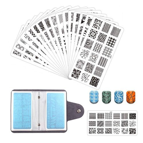 FingerAngel Mix Design Nail Art Stamping Stamp Plates with Template Holder Set Manicure Tools Nail Art Templates Stencils Set（21Pcs Set with Case