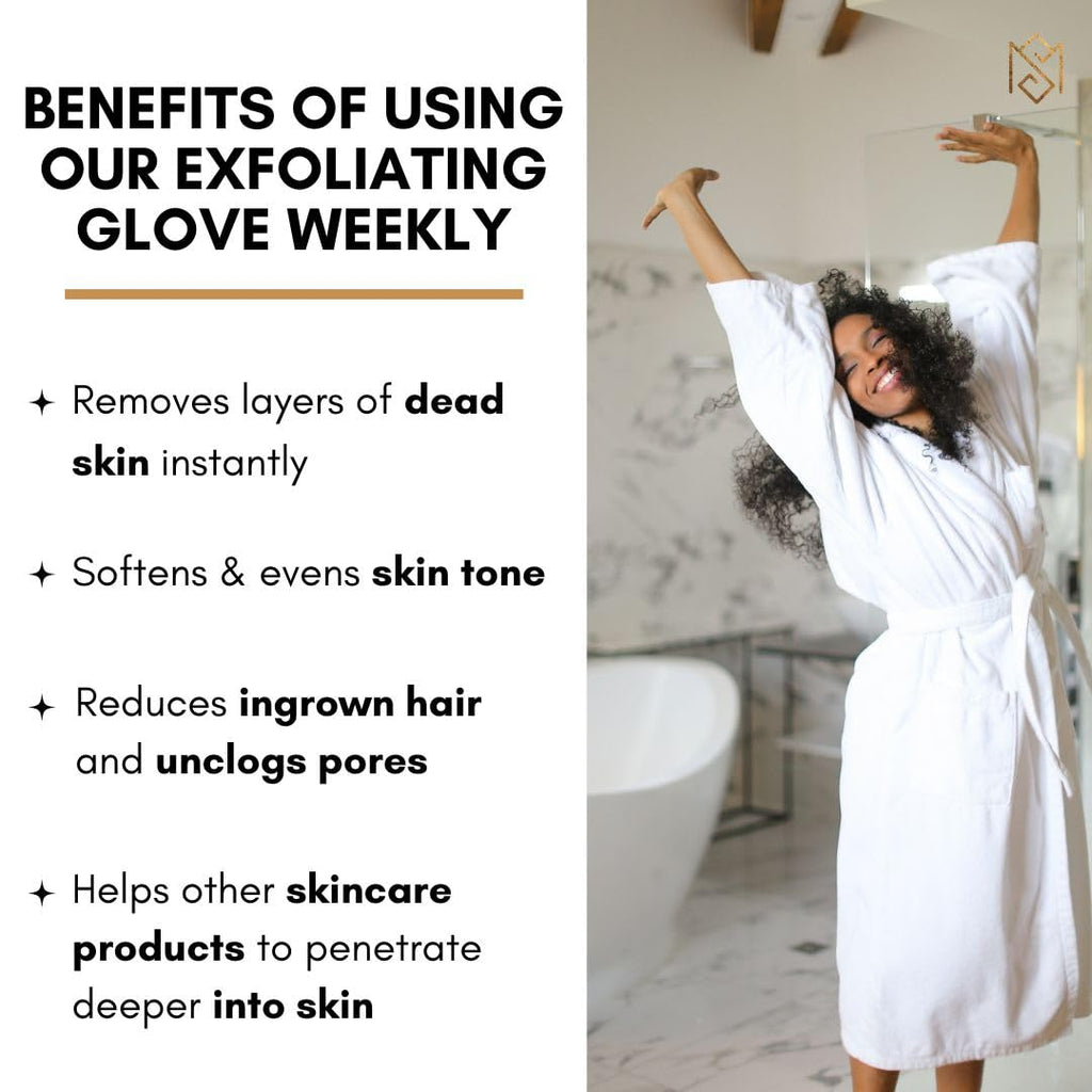 Exfoliating Glove Kessa Mitt Body Scrubber – Dead Skin Remover Shower Glove for Deep Pore Cleansing, Black Soap, and Moisturizer by Moroccan Source – 3 Piece Spa Set Kit