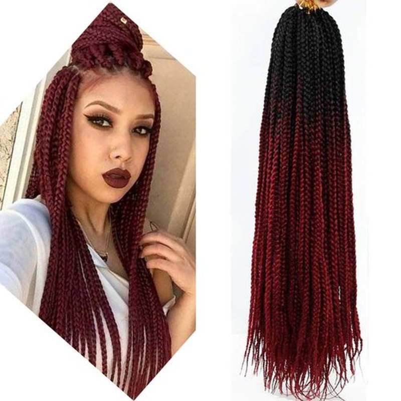 6 Packs Crochet Braids Box Braids Crochet Hair Synthetic Crochet Hair Pre-looped Crotchet Braids for Black Women 22 Inch (ombre wine red, 22inch)