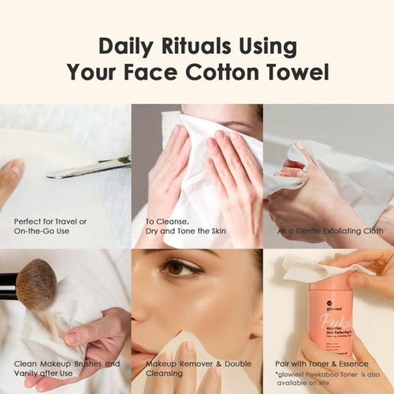glowiest Daily Ritauls Facial Cotton Towels - Daily Essentials, Biobased Face Towel, Disposable Face Towelette, Makeup Remover Dry Wipes, 1 Pack, 80 Ct (Small)