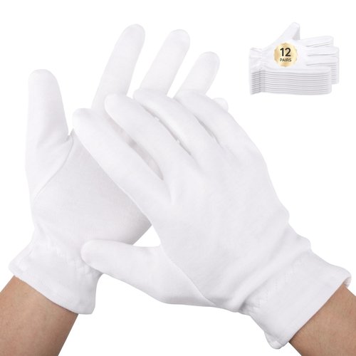 Segbeauty 24 Count White Cotton Hand Gloves with Elastic Band, Extra Large Lotion Moisturizing Gloves (12 Pairs) for Men and Women, Dry Skin Care Overnight Sleeping Gloves