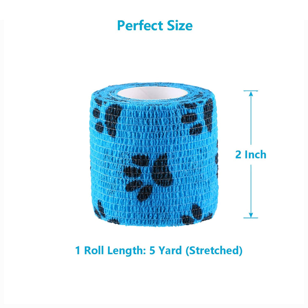 WePet Pet Wrap, Self-Adhesive, Only Sticks to Itself, Non-Woven Tape for Dog Legs, Paws, Wounds, First Aid Cohesive Gauze for Horse, Cat, Bird, Animal, 6 Rolls, 2 Inch, Pawprints A